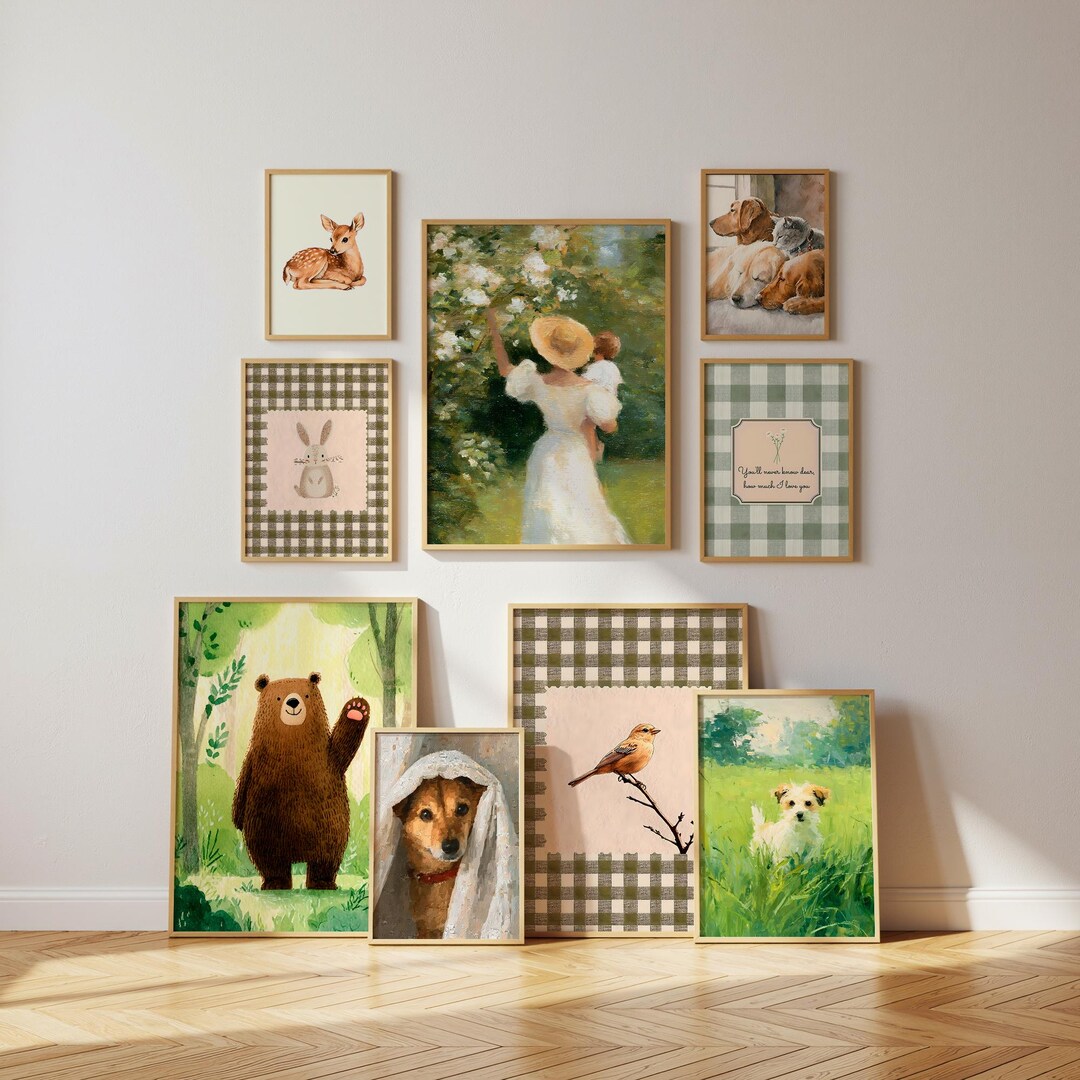 Set of 9 Vintage Sage Green Nursery Wall Art Cottagecore & Eclectic ...