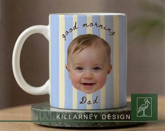 Butter Yellow and Blue Baby Face Mug for new dad, Custom Photo Mug, First Fathers Day Gift from Baby, New Dad Golf Lover Gift Keepsake