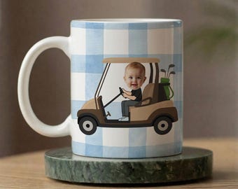 Personalized Golf Dad Mug, Custom Baby face Photo Mug, First Fathers Day Gift from Baby, New Dad Golf Lover Gift, Best Dad By Par Keepsake