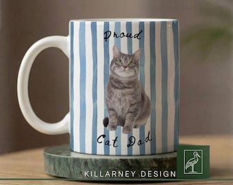 Personalized Cat Dad Mug, Custom Photo Cat Mug, Cat Dad Gift Father's Day, Cat Portrait Mug, Cat Lover Coffee Mug, Custom Pet Photo Mug