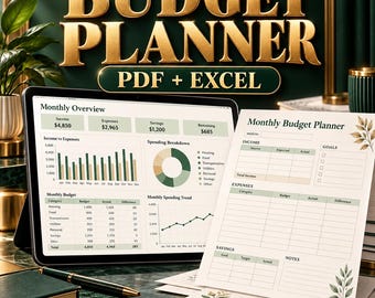 Undated Budget Planner Bundle with Printable PDF and Excel