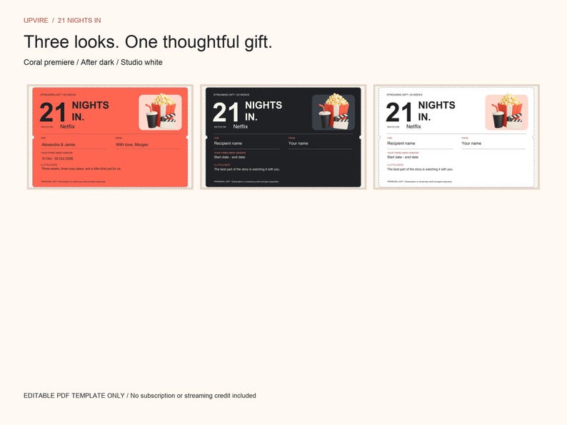 Tarjeta de regalo editable para noche de cine y cupón para cita romántica (PDF) imagen 3