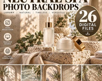 Skincare Product Photo Backdrops, Neutral Spa Bundle – 26 Files
