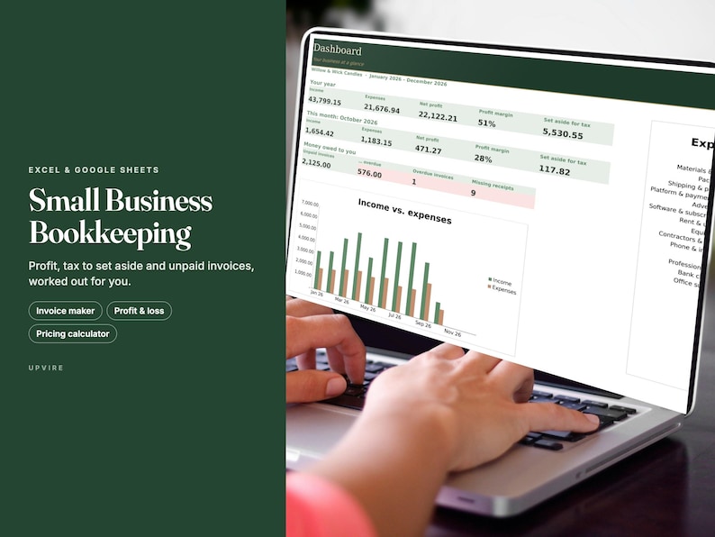 Small Business Bookkeeping Spreadsheet for Excel and Sheets image 2