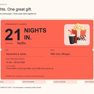 Tarjeta de regalo editable para noche de cine y cupón para cita romántica (PDF) imagen 2