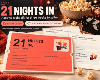 Editable Movie Night Gift Card and Date Night Coupon PDF