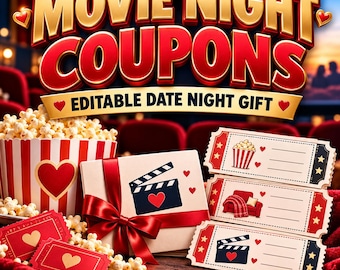 Editable Movie Night Gift Card and Date Night Coupon PDF