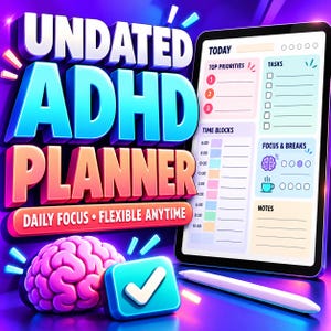 Undated ADHD Daily Planner with Brain Dump and Routine Pages image 1