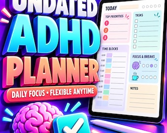 Undated ADHD Daily Planner with Brain Dump and Routine Pages