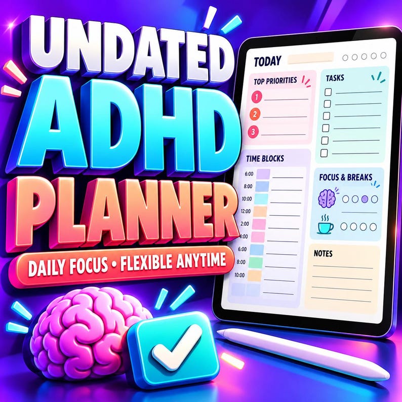 Undated ADHD Daily Planner with Brain Dump and Routine Pages image 1