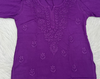 Chikankari Kurti corto fatto a mano multicolore Kurti staright (senza tariffa)