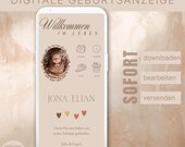 Digitale Geburtsanzeige Canva Vorlage, Baby Announcement Template, Geburtskarte & Dankeskarte, WhatsApp Babykarte Sofort Download