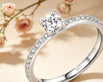 D Color VVS1 Moissanite Engagement Ring 925 Sterling Silver | 1ct Round Solitaire Ring | Passes Diamond Tester | Gift for Her Wedding