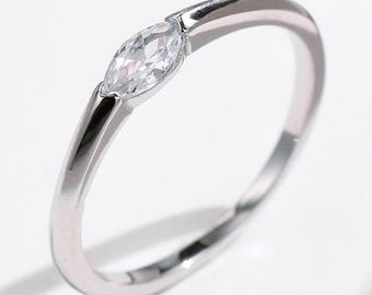 Sterling Silver Ring with Single Cubic Zirconia | 925 Silver Dainty Ring | Minimalist CZ Solitaire Ring | Elegant Gift for Her | 1.15g Ring