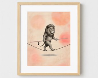 Tightrope Lion – Printable Art | Fantaisies animales du Jardin Secret