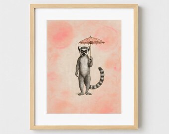Lemur with Parasol – Printable Art | Fantaisies animales du Jardin Secret