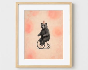Bicycling Bear – Printable Art | Fantaisies animales du Jardin Secret