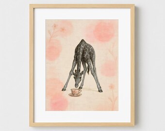 Tea Time Giraffe – Printable Art | Fantaisies animales du Jardin Secret
