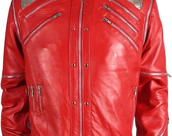 Handmade Red Real & Faux Leather Jacket | Jackson MJ inspired outfit Jacket - Popstar Outer fit