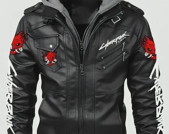 Kurtka skórzana Cyberpunk 2077 Samurai Black – płaszcz z kapturem do gier cosplay na Halloween