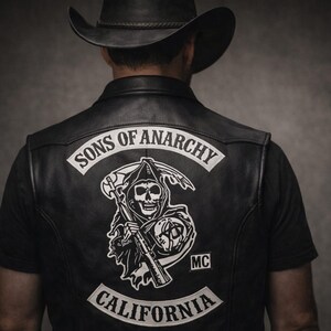Black Sheepskin Leather Biker Vest – Handmade Son of Anarchy Motorcycle Club Style image 3
