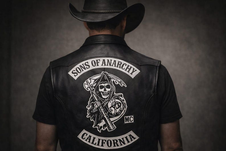 Black Sheepskin Leather Biker Vest – Handmade Son of Anarchy Motorcycle Club Style image 3