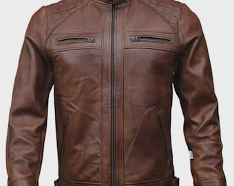 Handmade Lambskin Leather Biker Jacket - Men’s Café Racer Moto Style