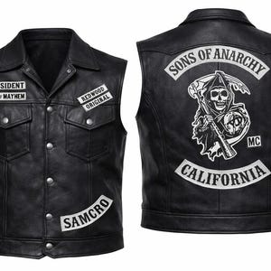 Black Sheepskin Leather Biker Vest – Handmade Son of Anarchy Motorcycle Club Style image 2
