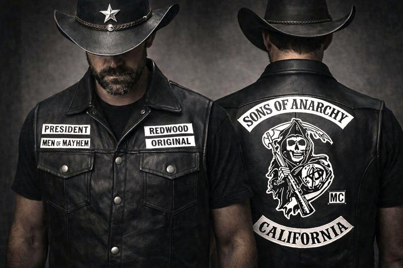 Black Sheepskin Leather Biker Vest – Handmade Son of Anarchy Motorcycle Club Style image 1