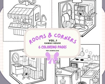 Kawaii House Coloring Pages – Mini Interior Scenes Vol.1 (Instant Download)