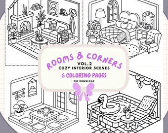 Cozy Interior Scenes - Rooms & Corners Coloring Pages | Game Room, Bedroom, Living Room (Instant Download)