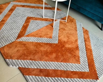 Hand-Tufted Wool Area Rug, Geometric Abstract Design, Custom Size (5x8 ft)