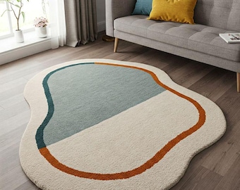 Hand-Tufted Wool Area Rug, Modern Geometric Design, Abstract Living Room Decor