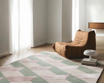 Hand-Tufted Wool Rug, Abstract Tree Design, Modern Bedroom Area Rug