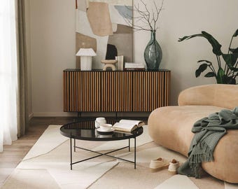 Hand-Tufted Wool Area Rug, Modern Geometric Tree Design, Custom Size Available