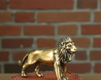Figura de león de latón macizo / Mini estatua de animal retro, decoración del hogar
