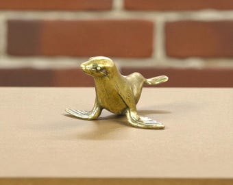 Figura de foca marina de latón: miniestatua de animal marino/pequeña decoración marina de latón