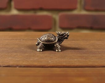 Mini estatua de tortuga dragón: figura de aleación Feng Shui, buena suerte y riqueza