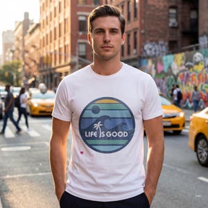 Life Is Good T Shirt, Positive Quote Tropical Graphic Tee, Palm Tree Ocean Circle Design Shirt, Feel Good Summer Top, Unisex Tshirt