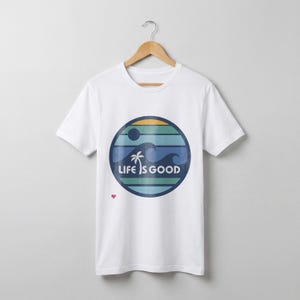 Life Is Good T Shirt, Positive Quote Tropical Graphic Tee, Palm Tree Ocean Circle Design Shirt, Feel Good Summer Top, Unisex Tshirt image 6