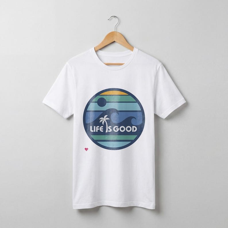 Life Is Good T Shirt, Positive Quote Tropical Graphic Tee, Palm Tree Ocean Circle Design Shirt, Feel Good Summer Top, Unisex Tshirt image 6
