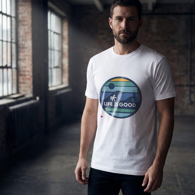 Life Is Good T Shirt, Positive Quote Tropical Graphic Tee, Palm Tree Ocean Circle Design Shirt, Feel Good Summer Top, Unisex Tshirt image 2