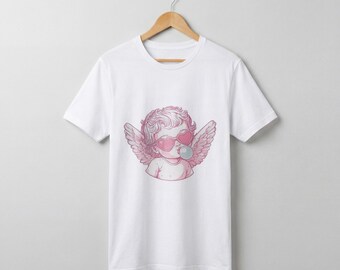 Cupid Angel T-Shirt, Heart Sunglasses Cherub Graphic Tee, Cute L ove Aesthetic Valentine Shirt, Unisex Casual Everyday Top Tshirt