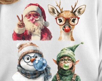 Sudadera retro de Papá Noel, reno, muñeco de nieve y elfo, ropa navideña para mujer, sudadera navideña para mujer