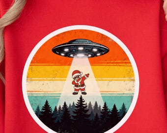 Camiseta divertida de Papá Noel con abducción ovni, regalo familiar para las fiestas, sudadera navideña