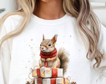 Sudadera navideña de ardilla Comfort Colors®, camisa navideña familiar, regalo para ella