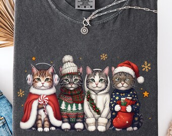 Sudadera navideña de gato Comfort Colors®, camiseta festiva de gatito, regalo para amantes de los gatos, Navidad maullante