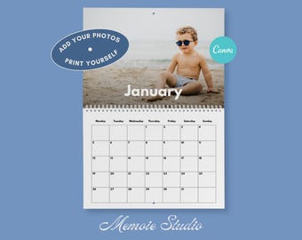Bold Modern Photo Calendar Template 2026, Double A4 Landscape, Editable Photos, 12 Months
