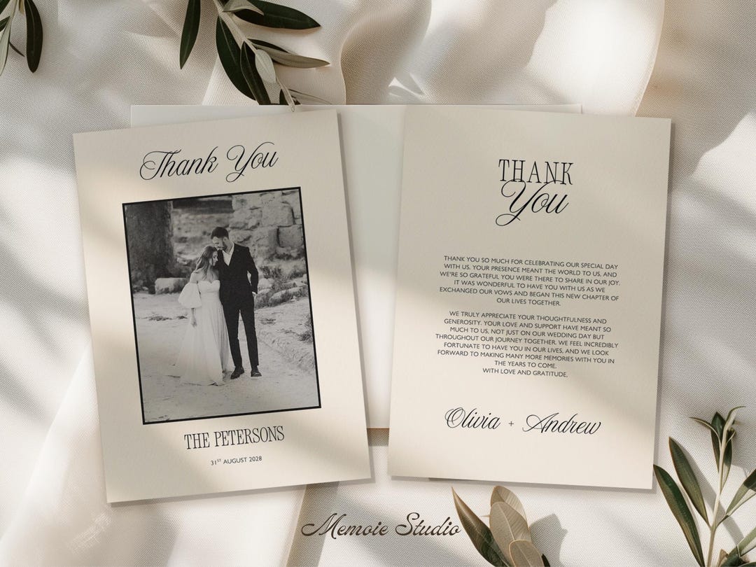 Minimalist Photo Wedding Thank You Card Template, Editable Canva Design ...
