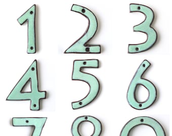 House Numbers - Mid Century Modern - Ultra Modern - Rustic Aqua Mist - Handmade Ceramic - Pottery Letters - MADE TO ORDER